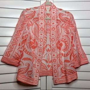 🚫Sold🚫Chicos Peach & White Open Front Jacket